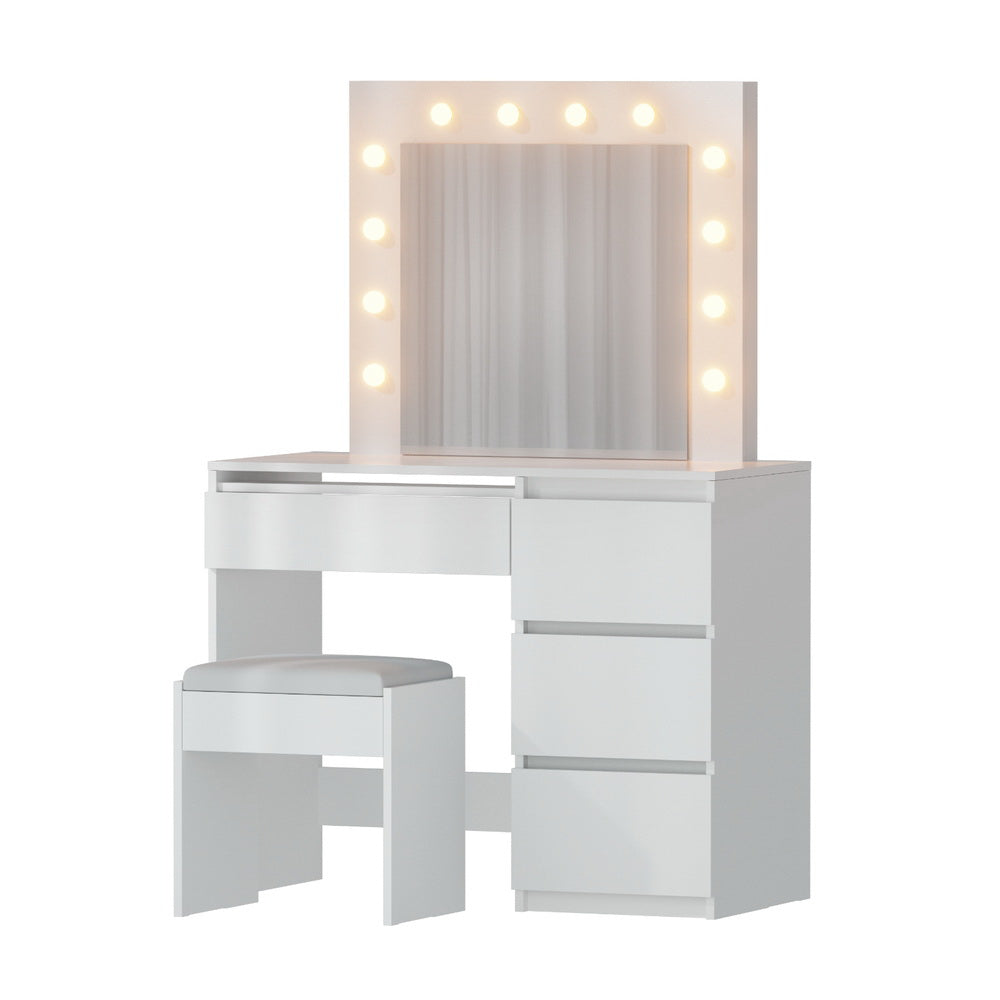 Manly Hollywood LED Dressing Table Set with Mirror & Stool – White Finish