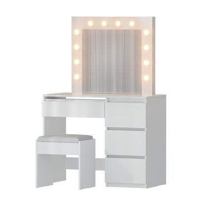 Manly Hollywood LED Dressing Table Set with Mirror & Stool – White Finish