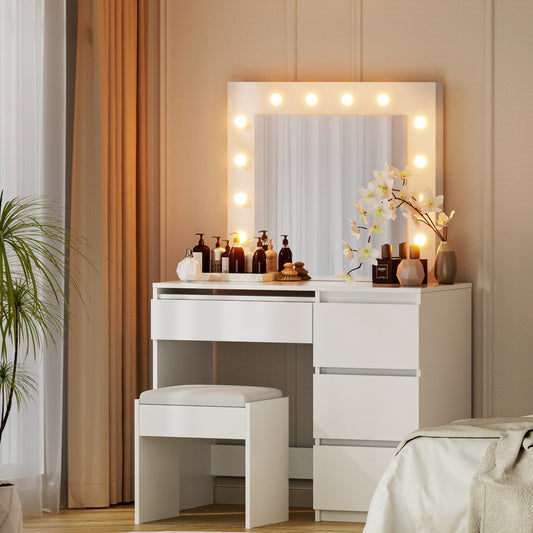 Manly Hollywood LED Dressing Table Set with Mirror & Stool – White Finish