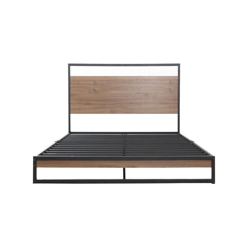 Outback Dane Industrial King Single Bed Frame – Black Steel & Dark Wood