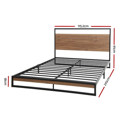 Outback Dane Industrial King Single Bed Frame – Black Steel & Dark Wood