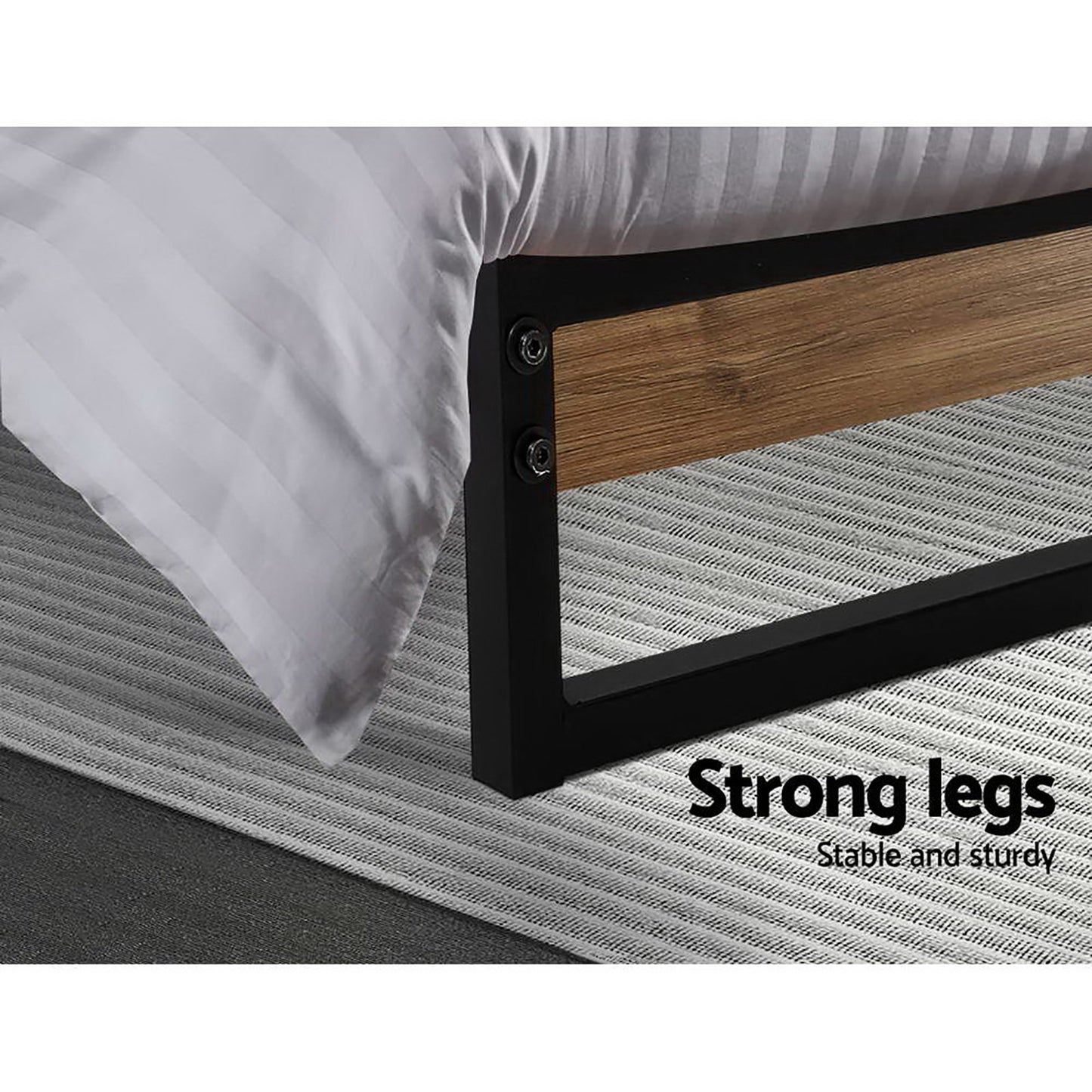 Outback Dane Industrial King Single Bed Frame – Black Steel & Dark Wood