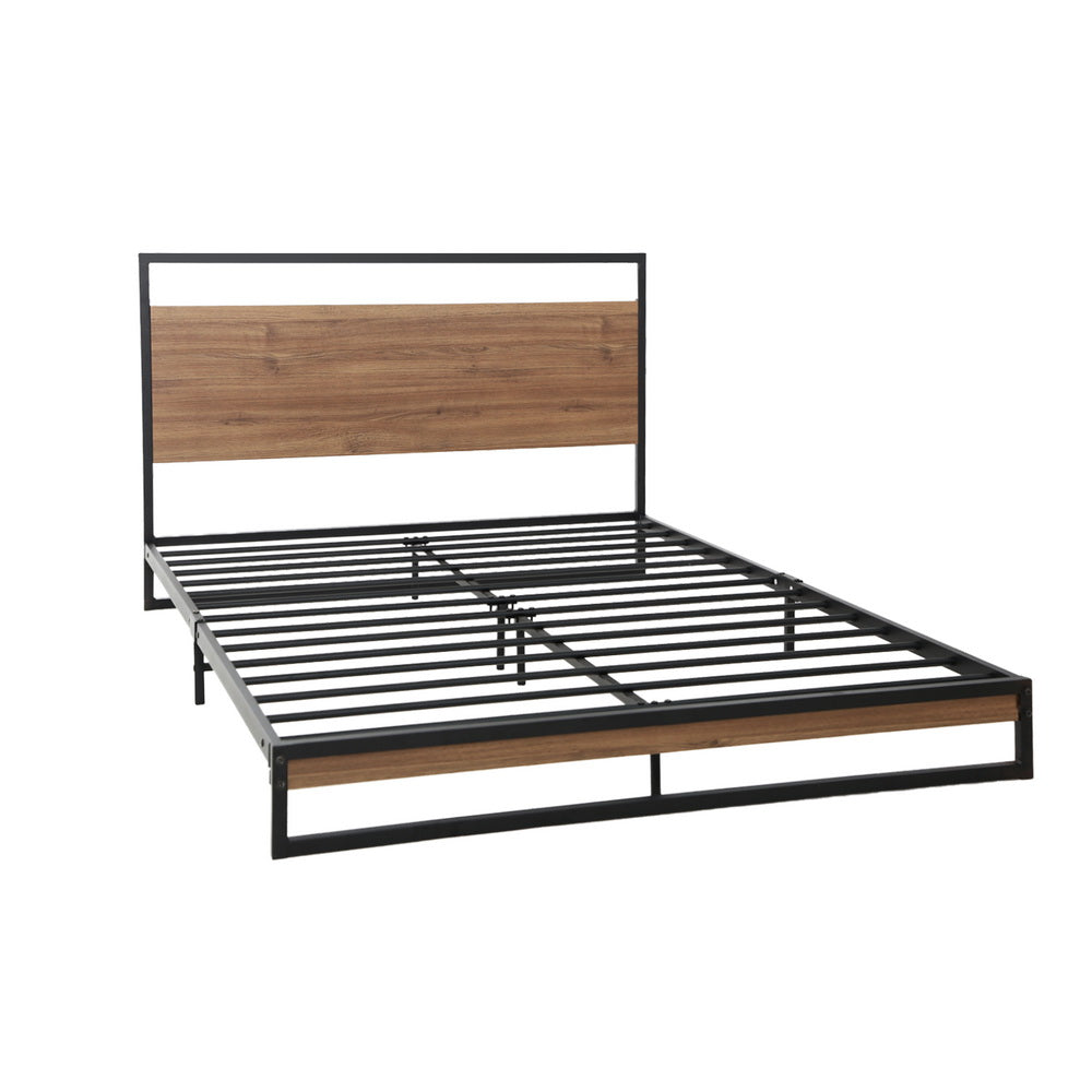 Outback Dane Industrial King Single Bed Frame – Black Steel & Dark Wood