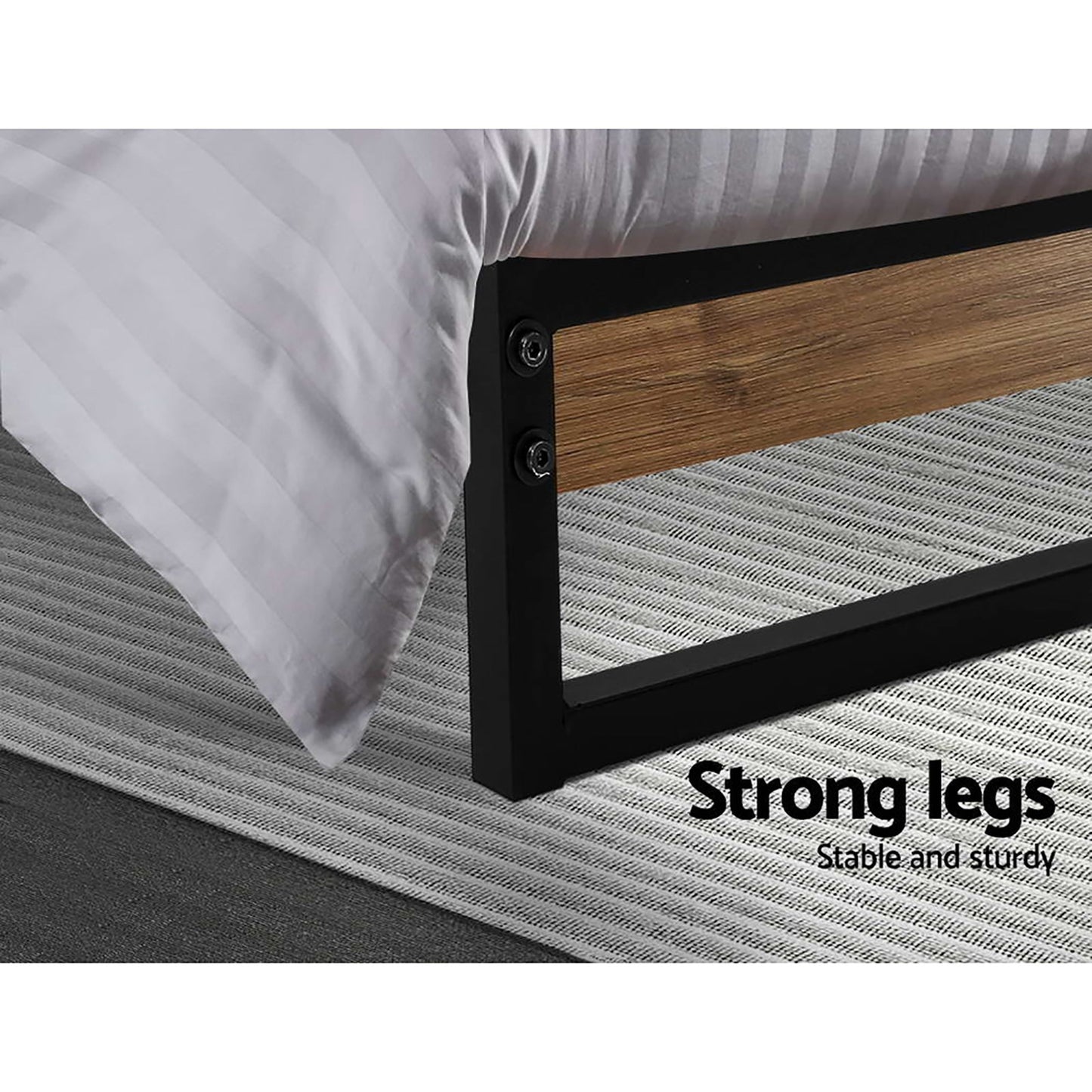 Dane Single Metal & Wood Bed Frame – Black