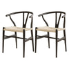 1 Set of 2 Artiss Dining Chairs Wooden Rattan Wishbone Black