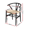 1 Set of 2 Artiss Dining Chairs Wooden Rattan Wishbone Black