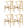 1 Set of 4 Artiss Dining Chairs Wooden Rattan Seat Wishbone Back
