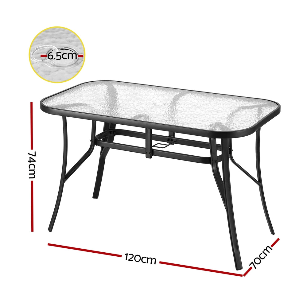 Gardeon Outdoor Dining Table 120x74x70cm – Black Steel &amp; Tempered Glass