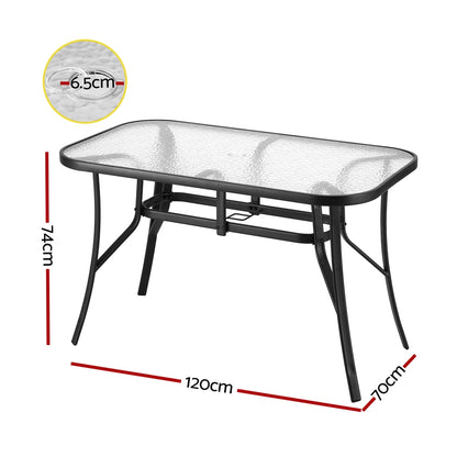Gardeon Outdoor Dining Table 120x74x70cm – Black Steel &amp; Tempered Glass
