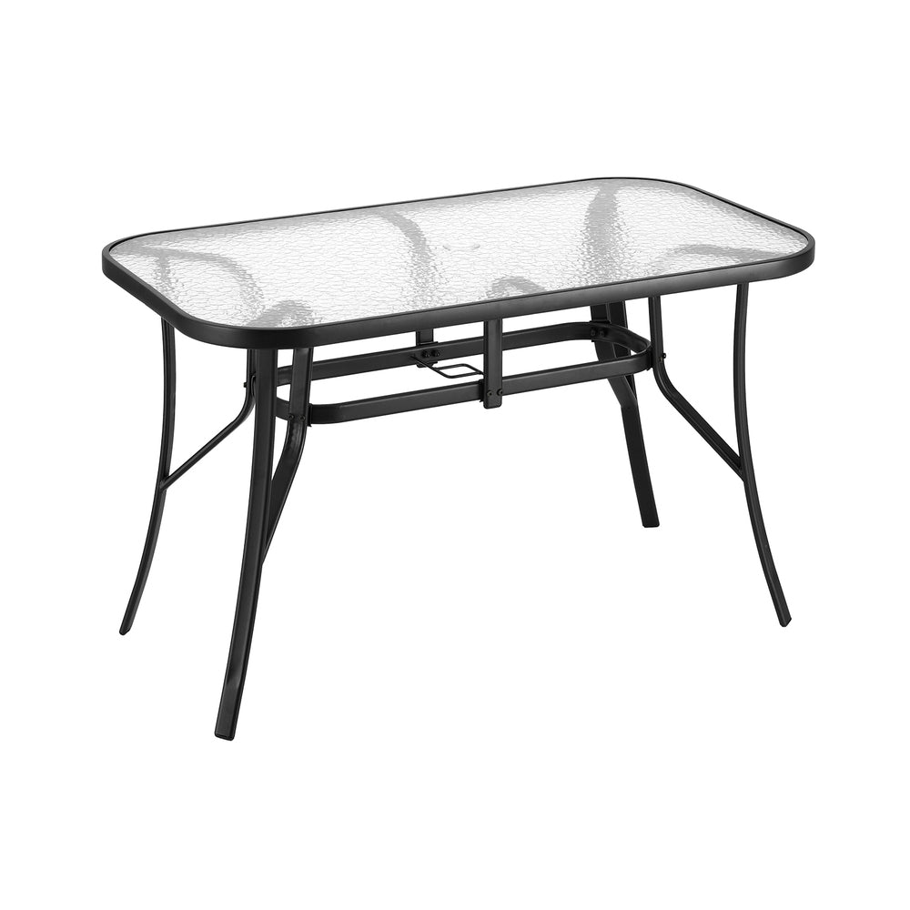 Gardeon Outdoor Dining Table 120x74x70cm – Black Steel &amp; Tempered Glass