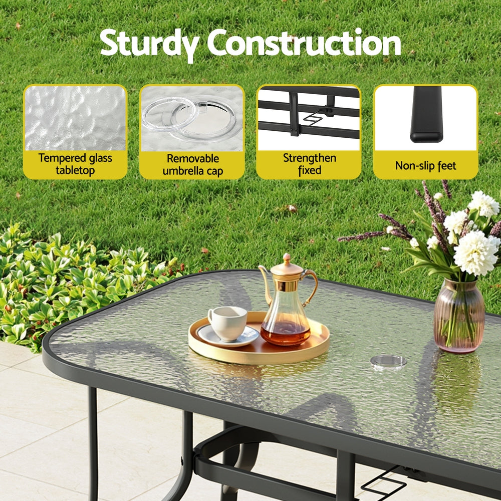 Gardeon Outdoor Dining Table 120x74x70cm – Black Steel &amp; Tempered Glass