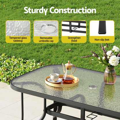 Gardeon Outdoor Dining Table 120x74x70cm – Black Steel &amp; Tempered Glass