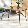 Gardeon 140CM Outdoor Dining Table Steel Frame Tempered Glass Parasol Hole Black