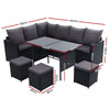 9-Seater Wicker Outdoor Sofa Dining Set - Black