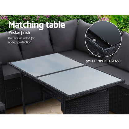 9-Seater Wicker Outdoor Sofa Dining Set - Black