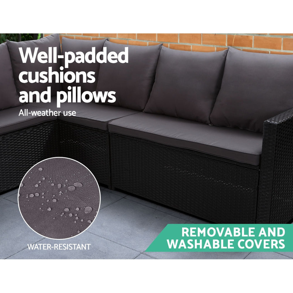 9-Seater Wicker Outdoor Sofa Dining Set - Black
