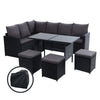 9-Seater Wicker Outdoor Sofa Dining Set - Black