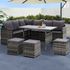 9-Seater Wicker Outdoor Sofa Dining Set - Grey