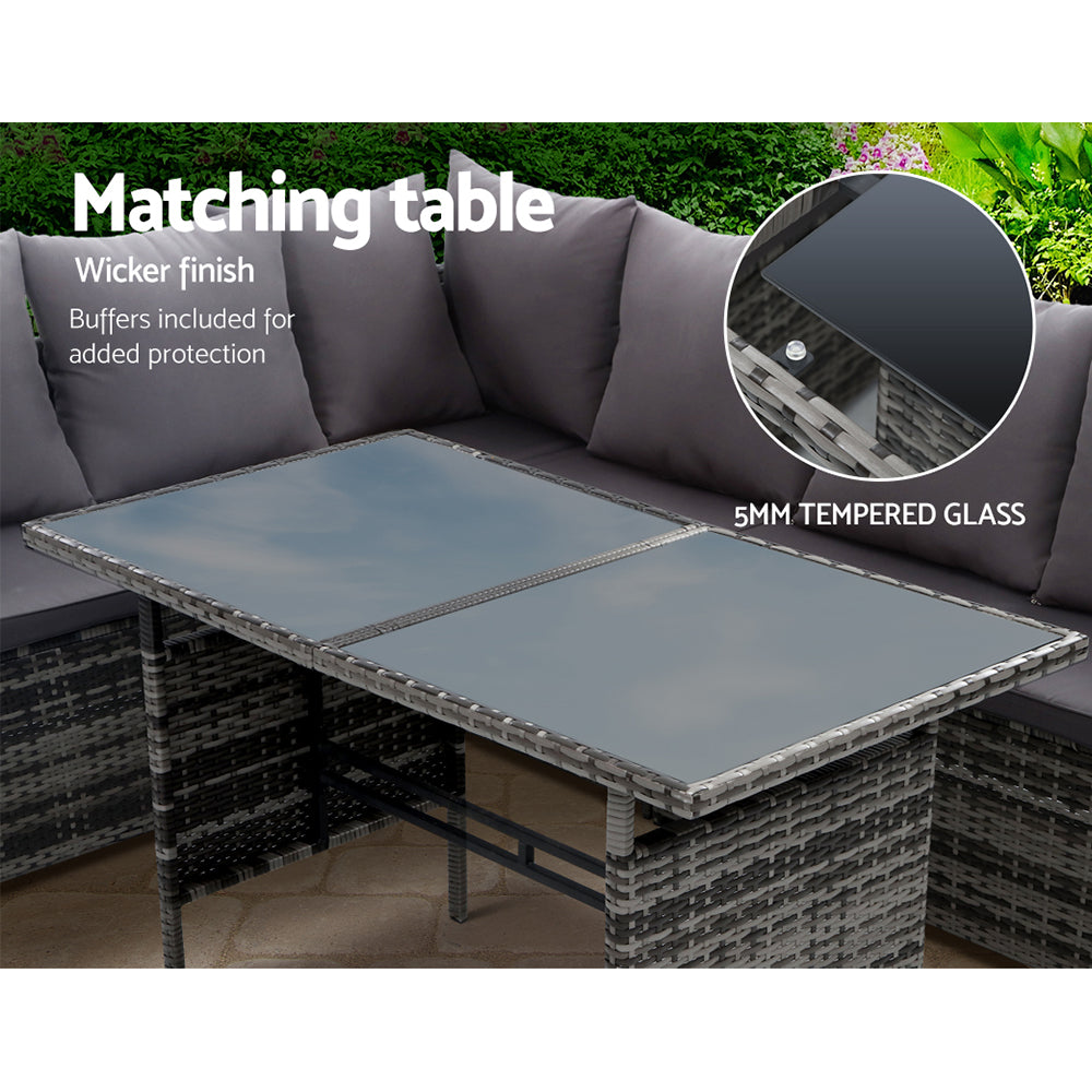 9-Seater Wicker Outdoor Sofa Dining Set - Grey