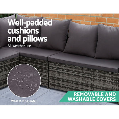 9-Seater Wicker Outdoor Sofa Dining Set - Grey
