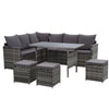 9-Seater Wicker Outdoor Sofa Dining Set - Grey