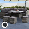 9-Seater Wicker Outdoor Sofa Dining Set - Grey
