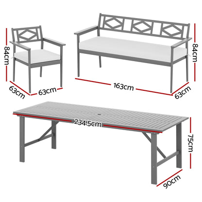 6-Seater Acacia Wood Outdoor Dining Set - Grey