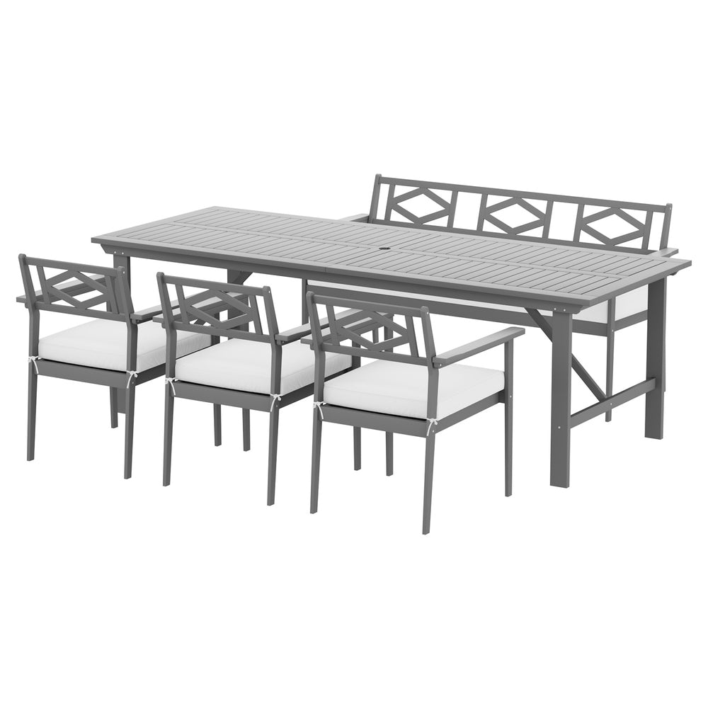 6-Seater Acacia Wood Outdoor Dining Set - Grey
