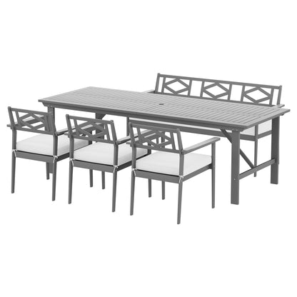 6-Seater Acacia Wood Outdoor Dining Set - Grey
