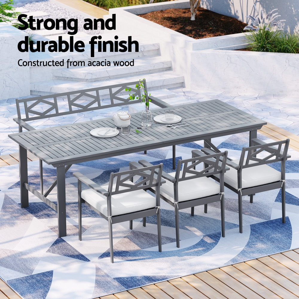 6-Seater Acacia Wood Outdoor Dining Set - Grey
