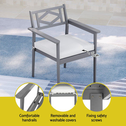 6-Seater Acacia Wood Outdoor Dining Set - Grey