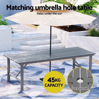6-Seater Acacia Wood Outdoor Dining Set - Grey