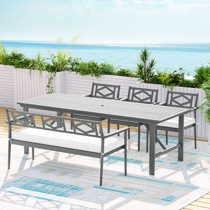 6-Seater Acacia Wood Outdoor Dining Set - Grey