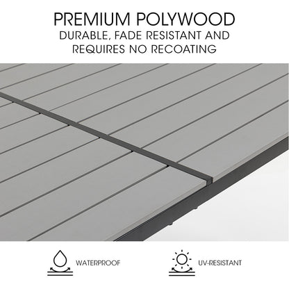 Fortia Outdoor Dining Table 150x90x72cm – Black/Light Grey Polywood & Steel Frame
