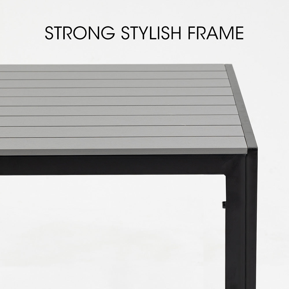 Fortia Outdoor Dining Table 150x90x72cm – Black/Light Grey Polywood & Steel Frame