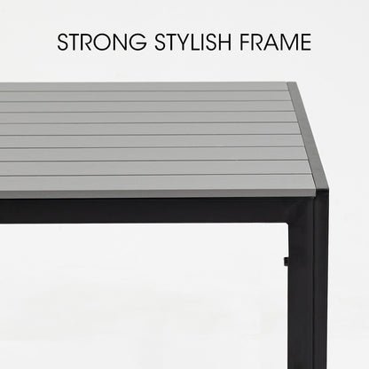 Fortia Outdoor Dining Table 150x90x72cm – Black/Light Grey Polywood & Steel Frame
