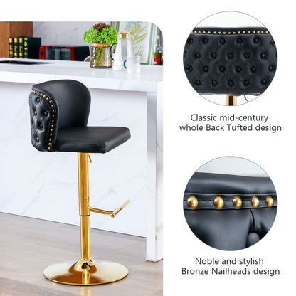 Jalan Adjustable Swivel Bar Stools – Black PU Leather, 64-84cm