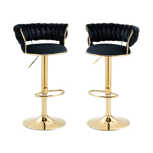 Kathmandu Velvet Bar Stools – Ivory & Gold, 2 Pack