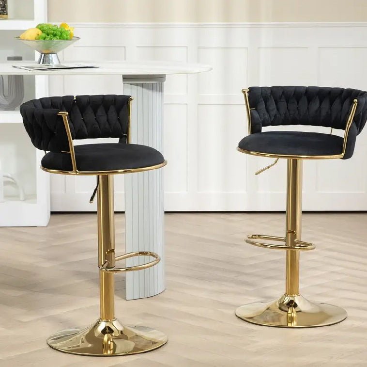 Kathmandu Velvet Bar Stools – Ivory & Gold, 2 Pack