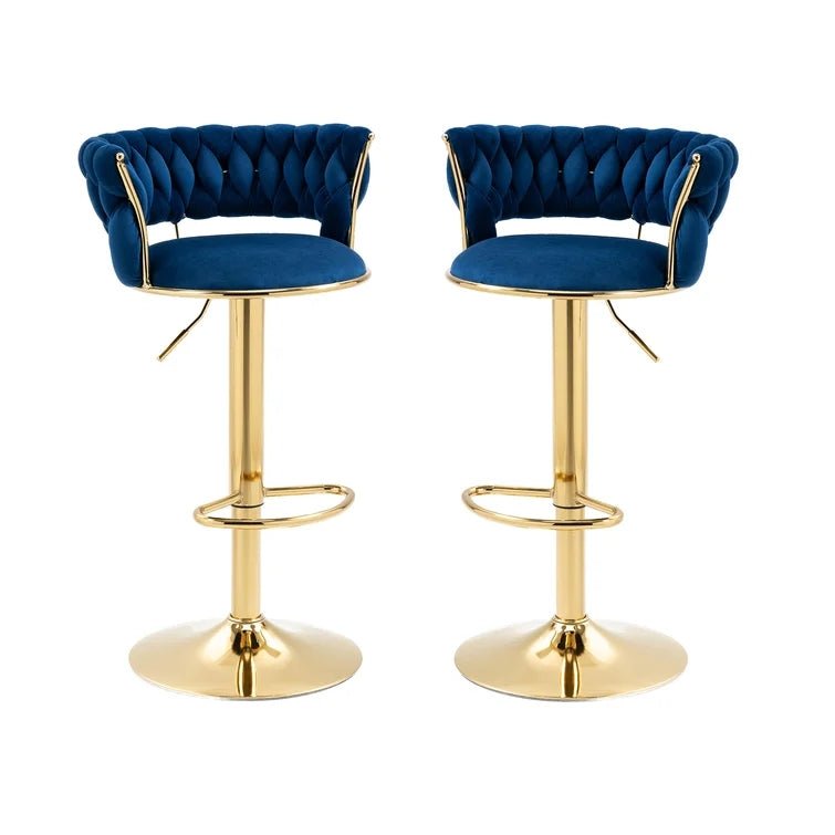 Starlight Velvet Bar Stools – Blue & Gold, 2 Pack