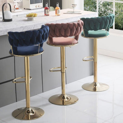 Starlight Velvet Bar Stools – Blue & Gold, 2 Pack