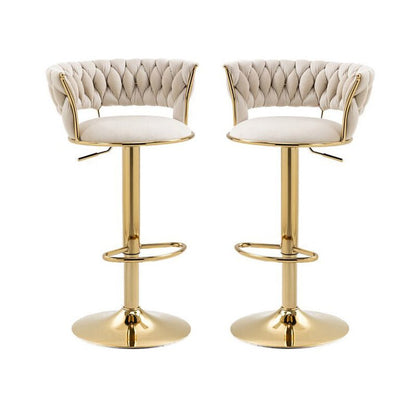 Koala Velvet Bar Stools – Ivory & Gold, 2 Pack