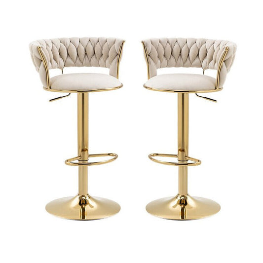 Koala Velvet Bar Stools – Ivory & Gold, 2 Pack