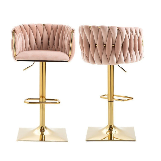 2x Jhapa Velvet Swivel Bar Stools – Adjustable Height, Pink