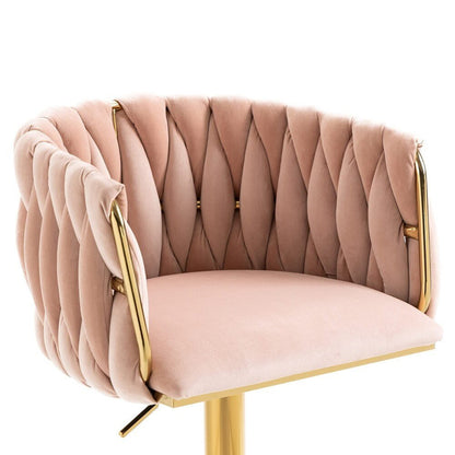 2x Jhapa Velvet Swivel Bar Stools – Adjustable Height, Pink