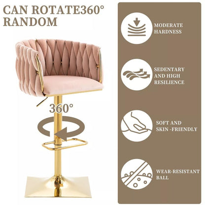 2x Jhapa Velvet Swivel Bar Stools – Adjustable Height, Pink