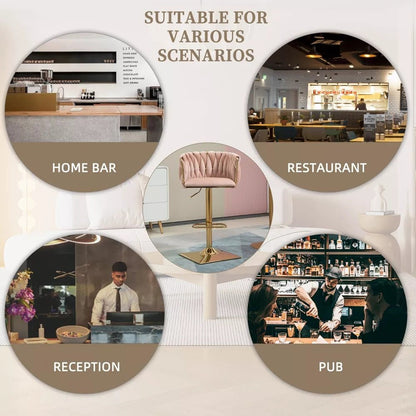 2x Jhapa Velvet Swivel Bar Stools – Adjustable Height, Pink