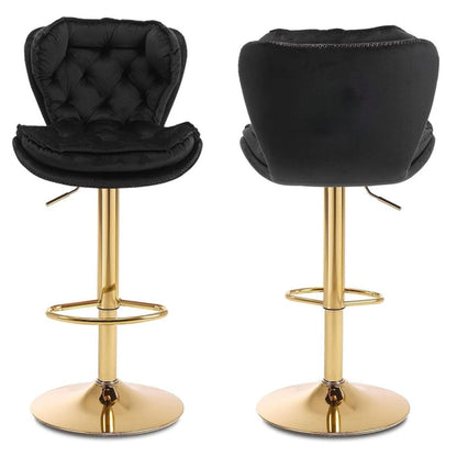 Patan Velvet Bar Stools – Adjustable Height & 360° Swivel, Black/Gold