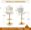 2x Bhaktapur Velvet Bar Stools – Adjustable Height & 360° Swivel, Ivory/Gold