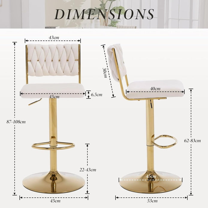 Damak Velvet Adjustable Bar Stools – Set of 2